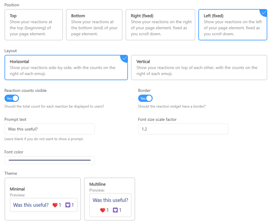 WebReactionz dashboard edit UI